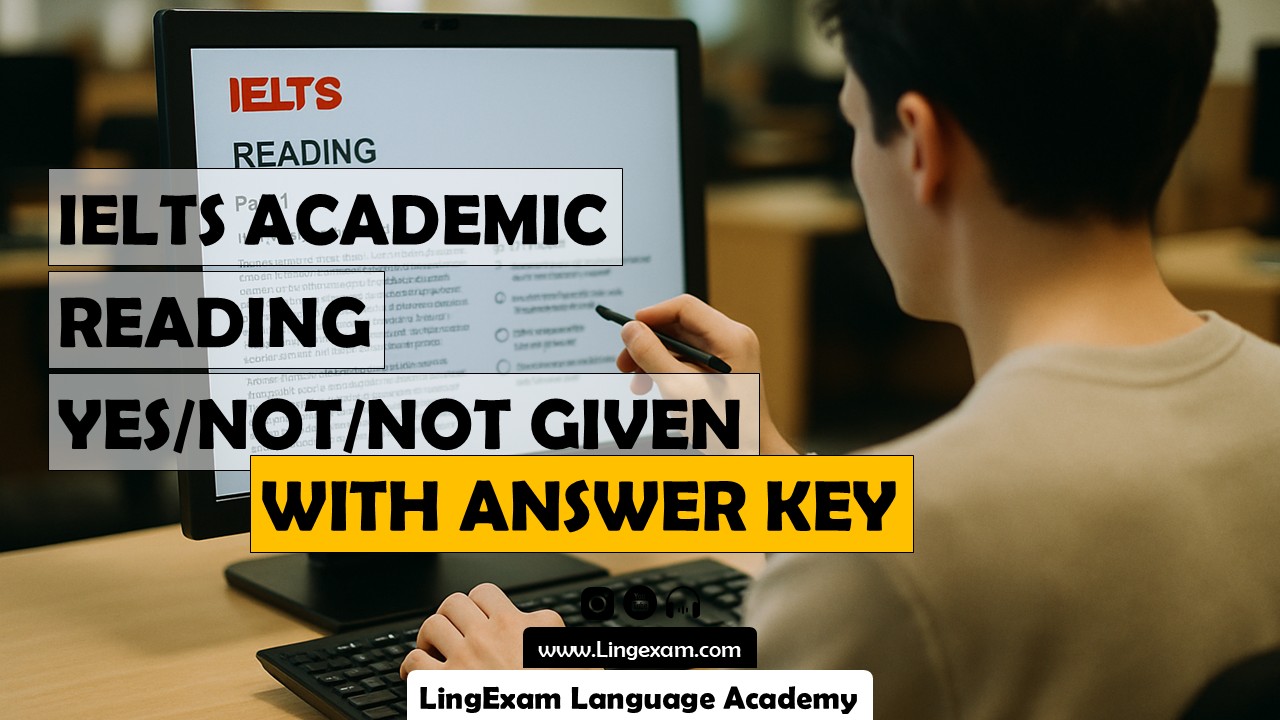 Unlock your reading potential with this ultra-interactive IELTS Academic Reading module focused on the “YES/NO/NOT GIVEN” question type. Designed for high-achieving learners, this passage explores the critical role of urban green spaces in shaping the future of our cities. Dive into authentic academic content that mirrors real IELTS exam standards, challenge yourself with thought-provoking questions, and master advanced vocabulary and expressions with step-by-step explanations. Each section combines elegant design, smooth motion graphics, and responsive interactivity—making your learning experience not only effective, but truly engaging. Whether you’re aiming for a band 7+ or simply want to improve your academic reading skills, this module provides comprehensive practice, instant feedback, and a modern approach to IELTS preparation. - LingExam Language Academy - Lingexam.com