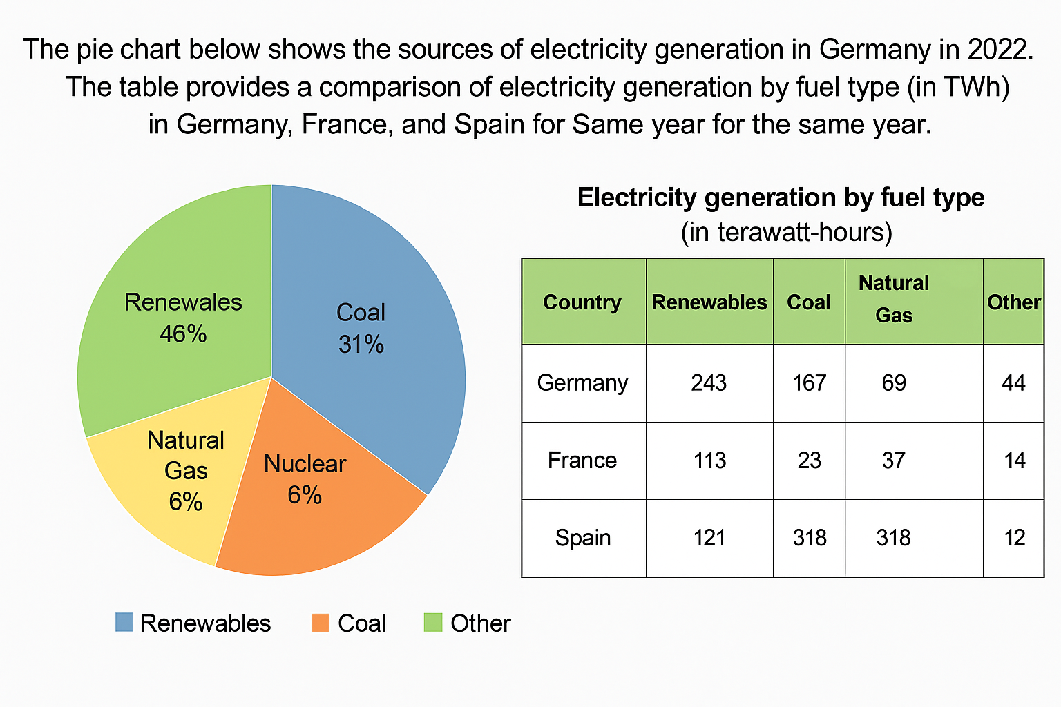 IELTS Task 1 Germany Electricity Generation Pie Table