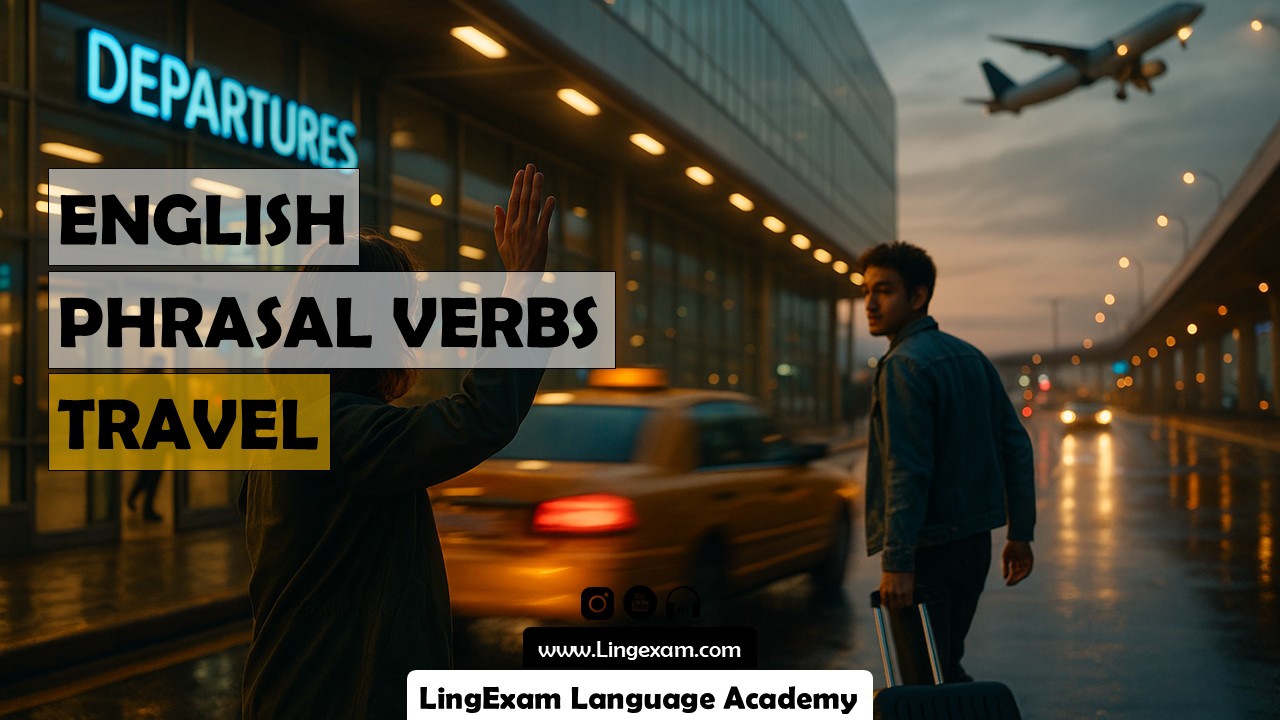 Master 15 essential travel phrasal verbs—catch up with, check in/out, pick up, set off—with step-by-step explanations and interactive quizzes that give instant feedback for B1–B2 learners. - LingExam Language Academy - Lingexam.com